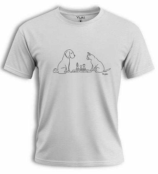 Cat and dog playing Chess