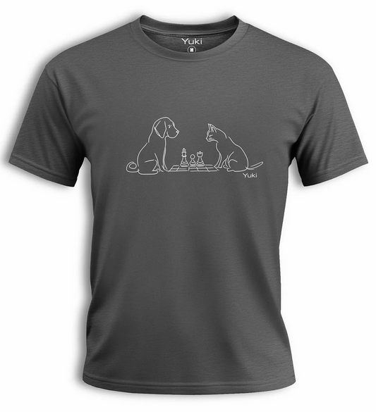 Cat and dog playing Chess